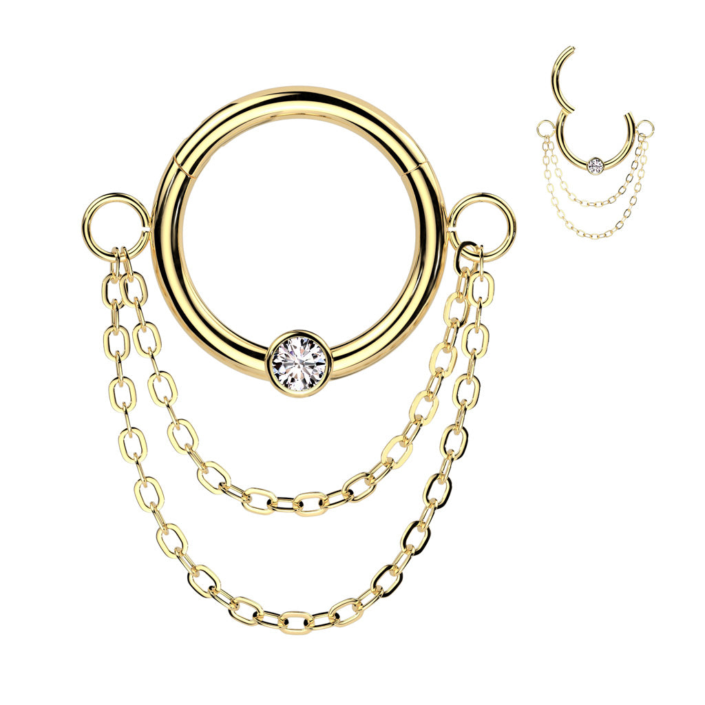 16G Surgical Steel Hinged Ring Double Chain Dangle